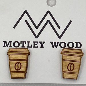 Coffee cup stud earrings in natural stain